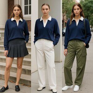 Good American Women’s Rugby Top Navy M Preppy, Quiet Luxury, Streetwear Layers